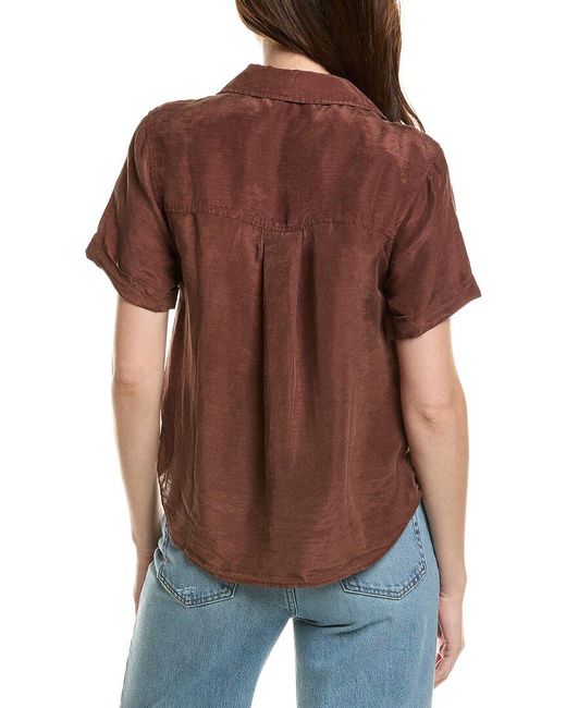 Bella Dahl Red Cuffed Short Sleeve Linen-Blend Shirt