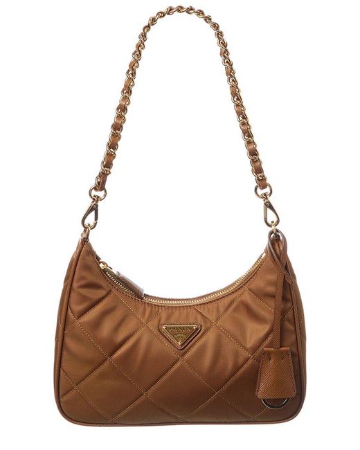 Prada Brown Re-Edition 1995 Chaine Re-Nylon & Leather Mini Hobo Bag