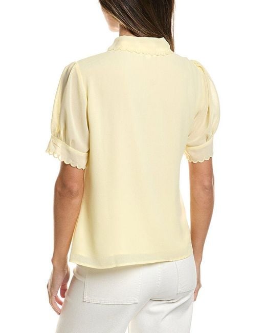 Cece Yellow Scallop Contrast Trim Button Down