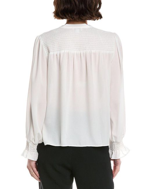 Cece White Half Placket Smocked Top