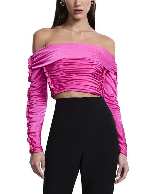 BCBGMAXAZRIA Pink Lettuce Ruffle Off Shoulder Top