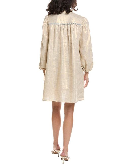 Sail To Sable Natural Scalloped Linen Shift Dress
