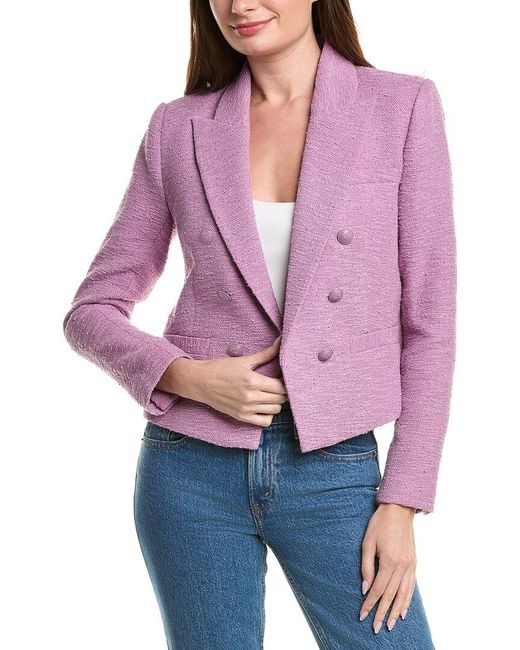 L'Agence Purple Brooke Double-Breasted Crop Blazer