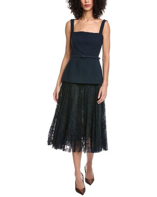 Oscar de la Renta Black Tweed & Lace Silk-Lined Wool-Blend A-Line Dress