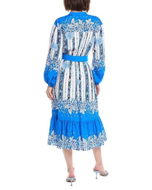 Tahari Blue Split Neck Half Placket Midi Shirtdress