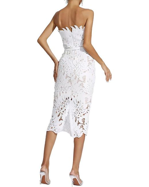 AMINA GLAM White Solid Midi Dress
