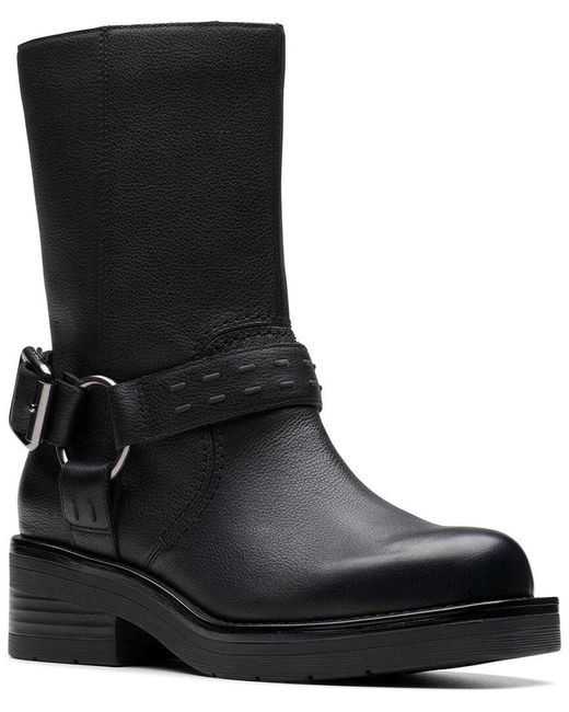 Clarks Black Rebelle Up Leather Moto Boot