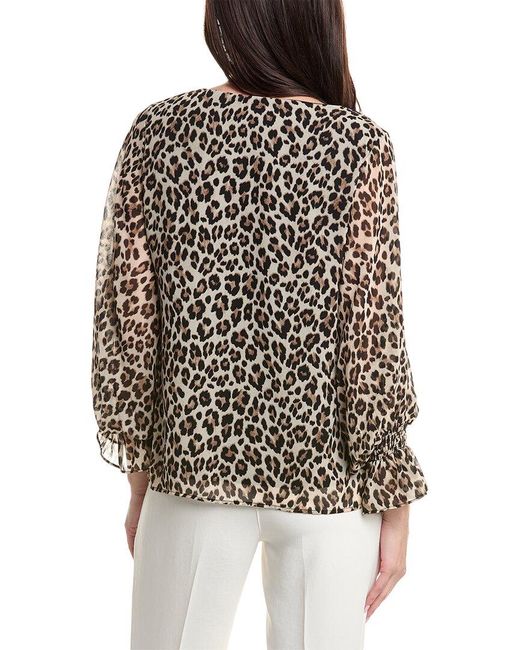 Vince Camuto Brown Leopard Smocked Top