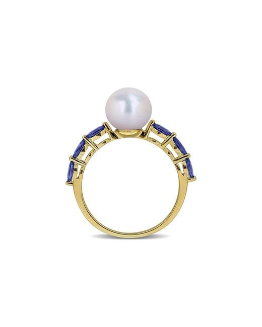 Rina Limor Blue 10K 0.78 Ct. Tw. Lab-Grown Sapphire & 8-8.5Mm Pearl Fashion Ring