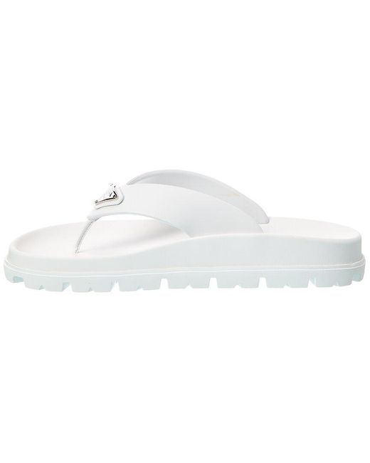 Prada White Logo Plaque Sandal