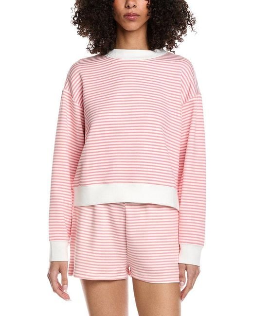 Vintage Havana Pink Striped Cloud Fleece Mock Neck Top