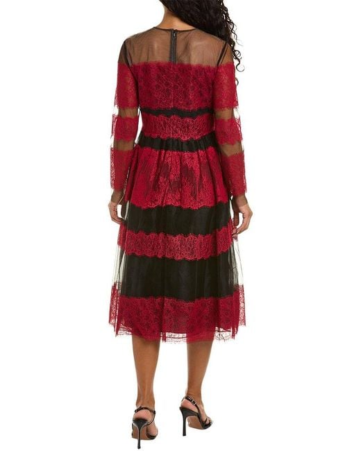 Mikael Aghal Red Lace Midi Dress