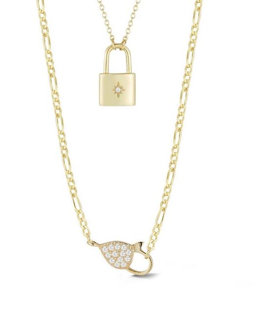 Glaze Jewelry Metallic 14k Over Silver Cz Padlock Necklace Set