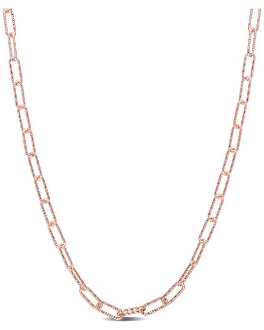Italian Silver Metallic 18K Rose Over Fancy Paperclip Chain Necklace