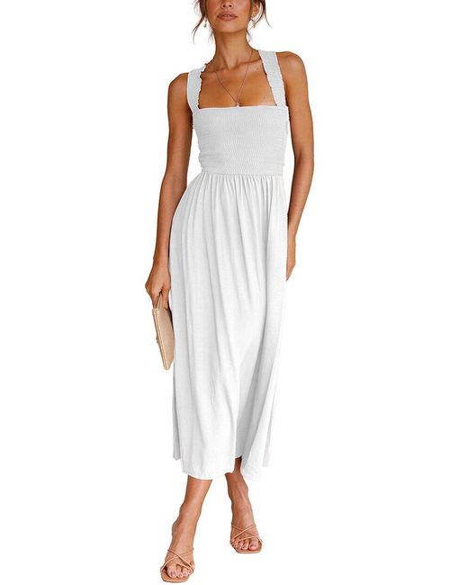 LEON GORI White Solid Midi Dress