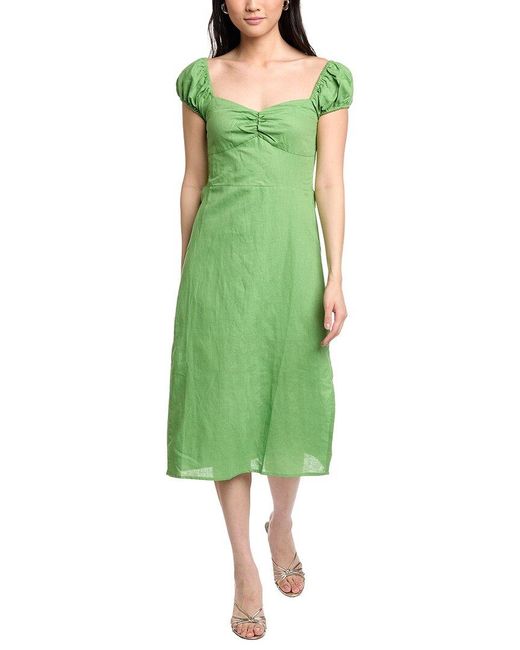 LOST AND WANDER Green Elia Linen-Blend Midi Dress