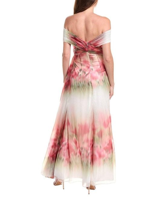 Badgley Mischka Pink Gathered Chiffon Gown
