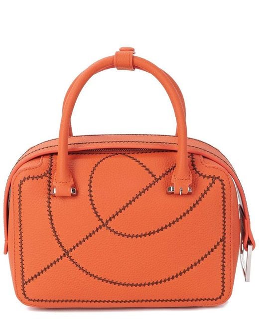 Tiffany & Fred Paris Orange Pebbled Leather Stitched Satchel