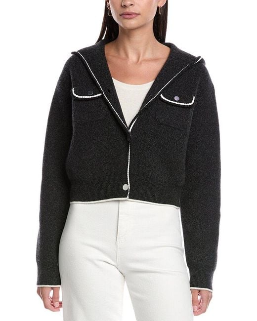 Theory Black Felted Wool & Cashmere-Blend Cardigan