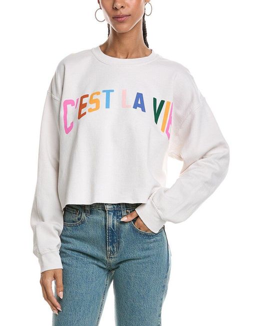 Project Social T White C'Est La Vie Raw Hem Sweatshirt