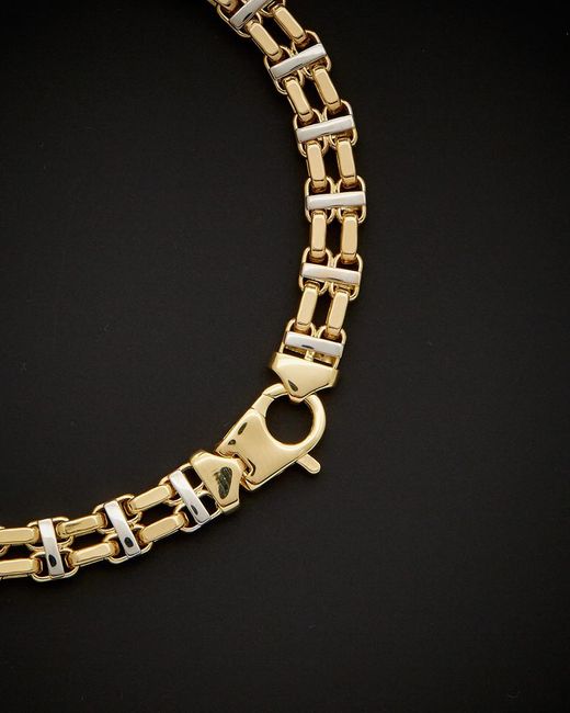 Italian Gold Black 14k Two-tone Railroad Bracelet for men