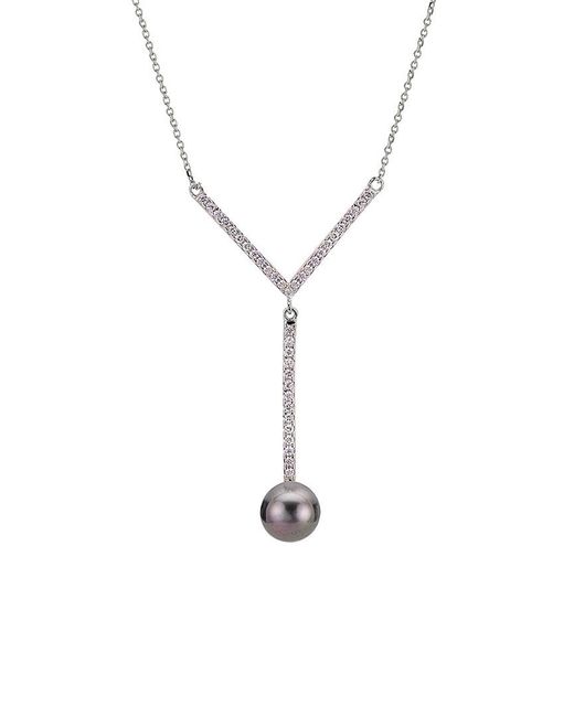 Pearls White Imperial 14K 0.29 Ct. Tw. Diamond & 9-10Mm Tahitian Pearl Necklace
