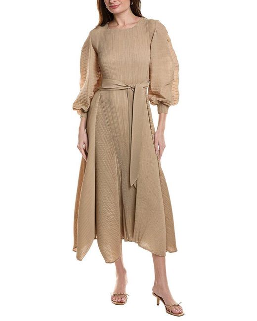 Beulah London Natural Long Sleeve Midi Dress
