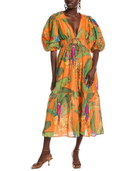 Farm Rio Yellow Fresh Macaws Midi Dress