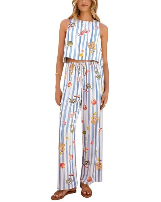 Esea Multicolor 2Pc Linen-Blend Top & Pant Set