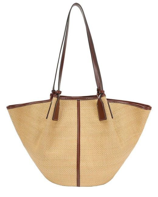 Tiffany & Fred Paris Natural Woven Straw & Leather Oversized Tote