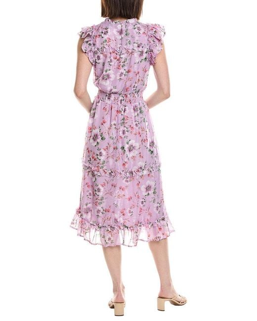 Cece Pink Flutter Sleeve Smocked Waist Midi Dress