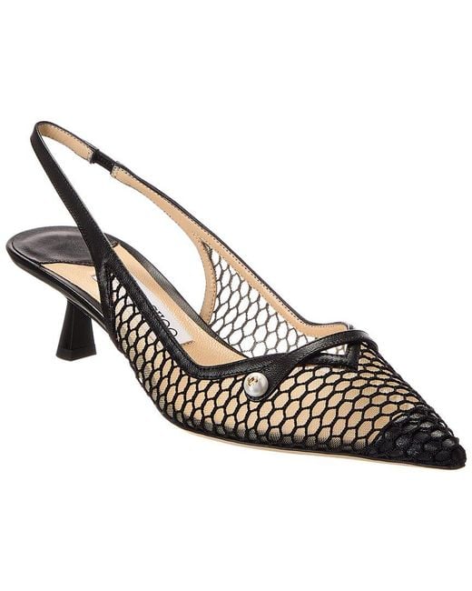 Jimmy Choo Metallic Amita 45 Fishnet Mesh & Leather Slingback Pump