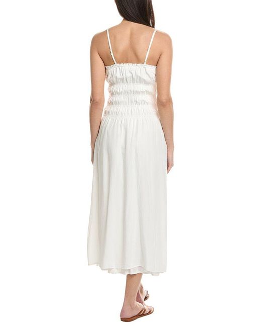 Onia White Smocked Linen-Blend Midi Dress