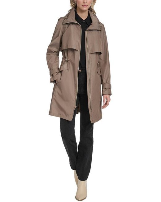 Cole Haan Natural Stow Away Hood Zip Up Trench Coat