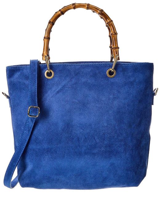 Isabella Rossetti Blue Thea27 Bamboo Handle Suede Tote