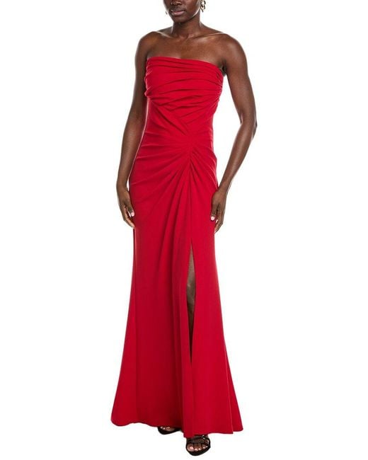 Tadashi Shoji Red Dorsett Pleated Crepe Gown