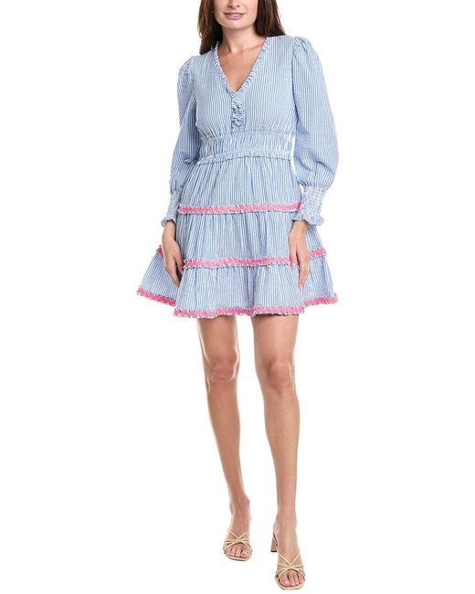 Sail To Sable Blue V-Neck Smocked Waist Mini Dress
