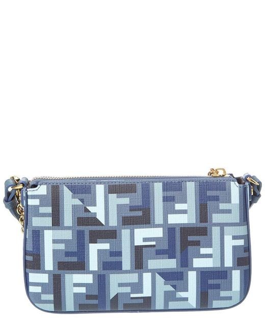 Fendi Blue Baguette Ff Jacquard Pouch