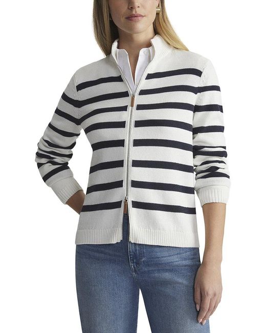 Lafayette 148 New York White Petite Stripe Fitted Silk-Blend Bomber Jacket