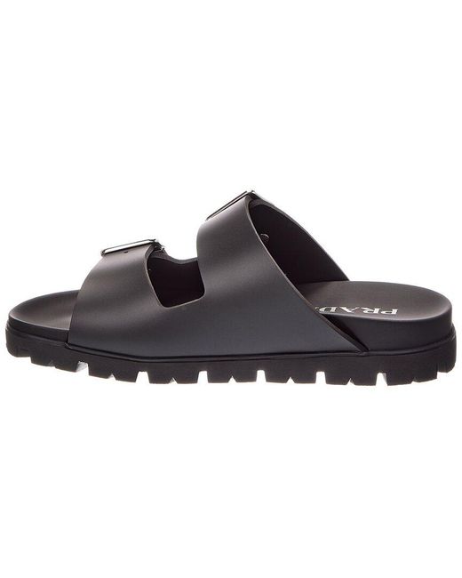 Prada Black Rubber & Leather Sandal