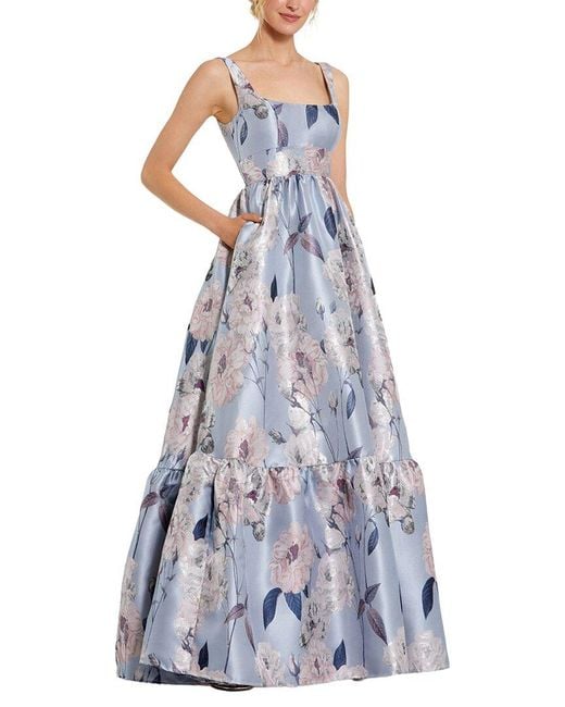 Mac Duggal Blue Brocade Scoop Neck Sleeveless Floral Gown
