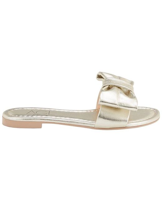 Agl Attilio Giusti Leombruni White Summer Ribbon Leather Slides