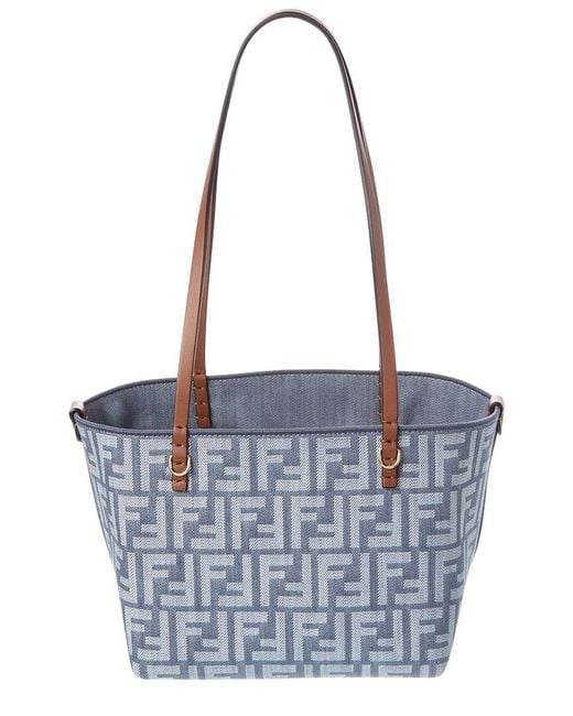 Fendi Blue Roll Small Ff Denim & Leather Tote