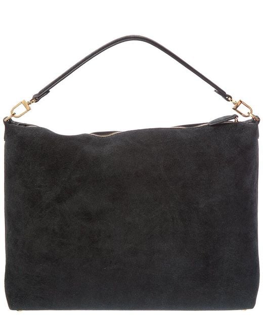 Totême Black Bevel Medium Suede Shoulder Bag
