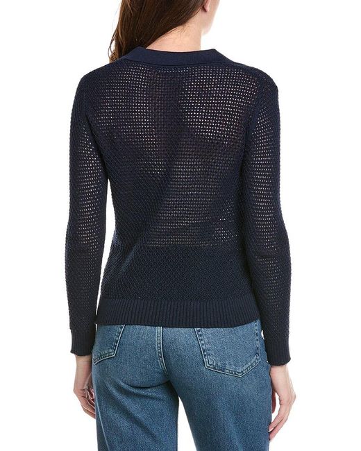 Hannah Rose Blue Arwen Textured Polo Collar Cashmere-Blend Sweater