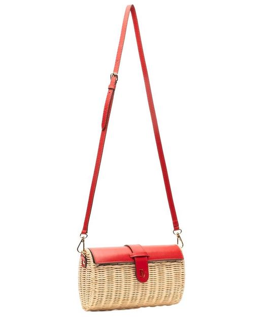 Frances Valentine Red Betsy Wicker & Leather Crossbody Clutch