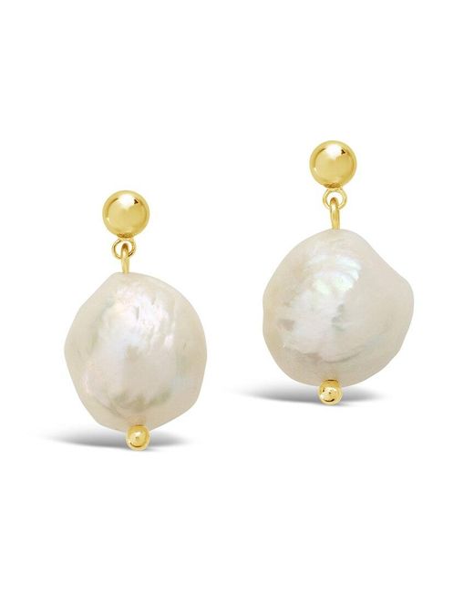 Sterling Forever White 14k Plated 13mm Pearl Resin Large Drop Studs