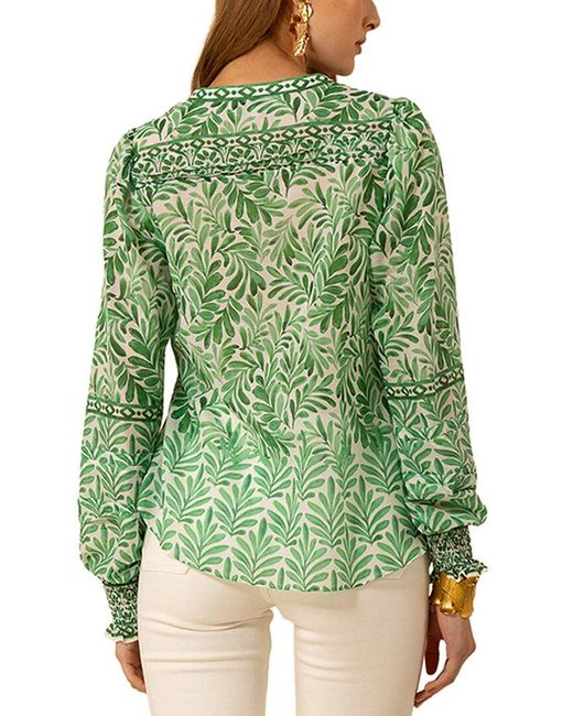 Hale Bob Green Silk-Blend Cheyenne Blouse