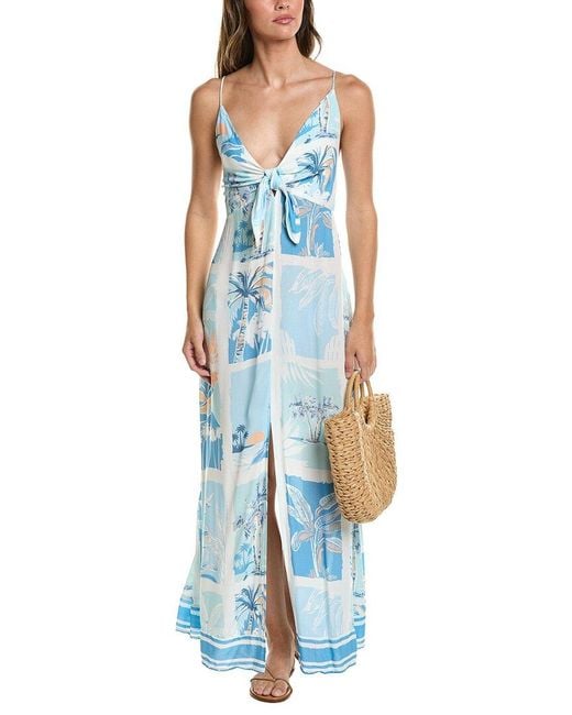 Surf Gypsy Blue Printed Crepe Maxi Dress