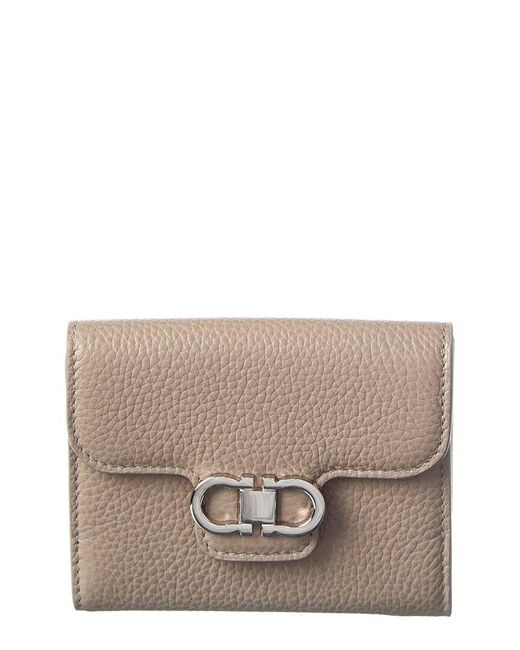 Ferragamo Gray Gancini Leather Card Holder